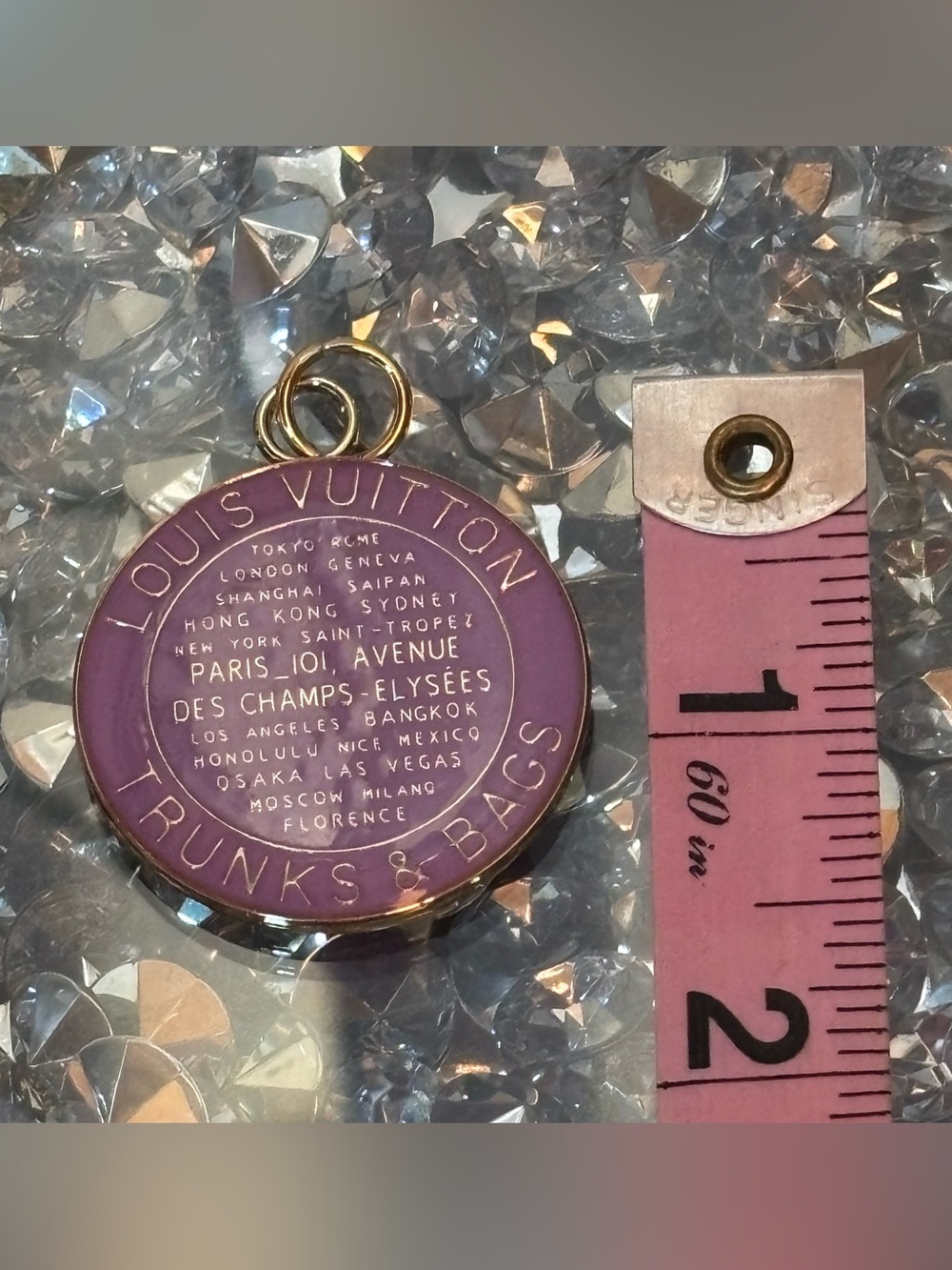LV Trunks & Bags Lavender Enamel Gold Tone Charm Pendant - Picture 3 of 6